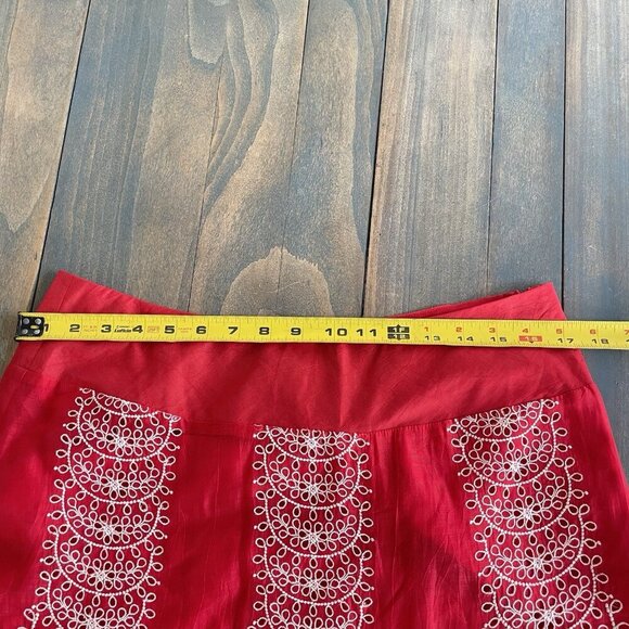 NIC+ZOE Red White Boho Hippie A-Line Skirt Silky Zip Closure Size 10 (R8) - Picture 7 of 12